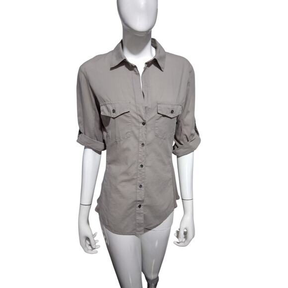 James Perse Womens 3 Large Roll Tab Contrast Panel Luxury Prep Old Money Shirt - Picture 1 of 13